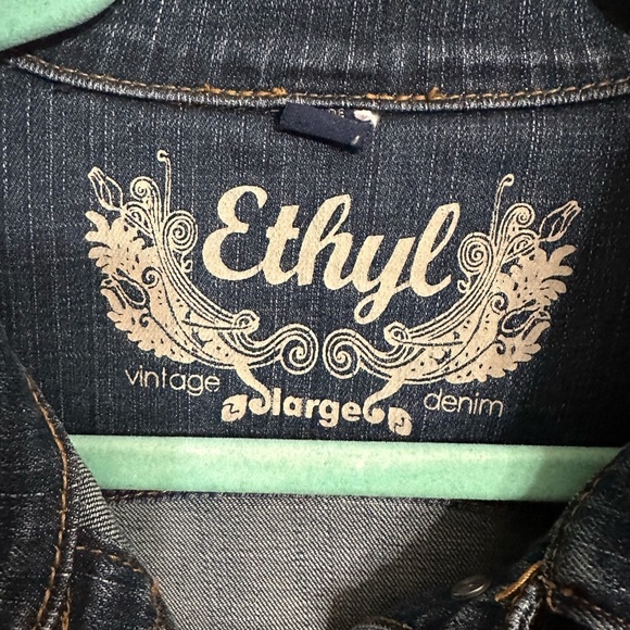 Ethyl vintage denim jacket with patches size large upcycled Indie - Picture 3 of 9